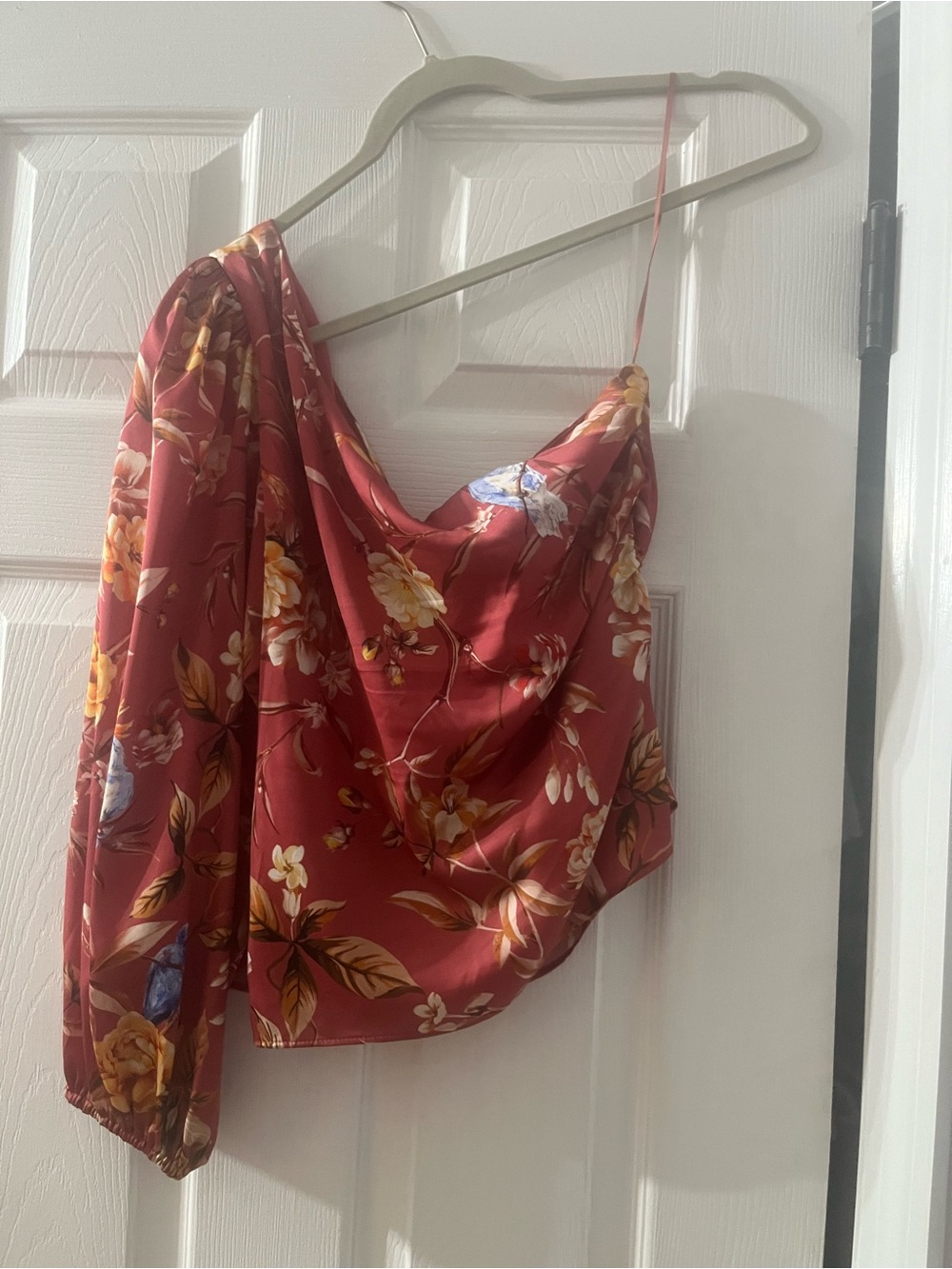Express Floral Satin Cowl Neck Top - Burgundy & Yellow